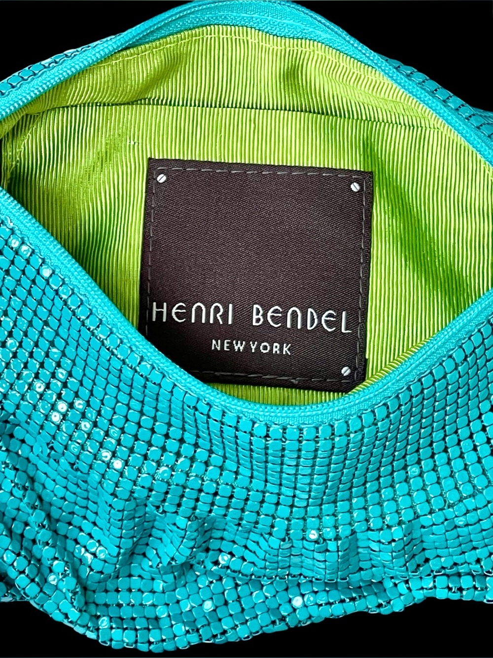 Rare Henri Bendel turquoise sequined metal mesh clutch bag - Picture 4 of 4